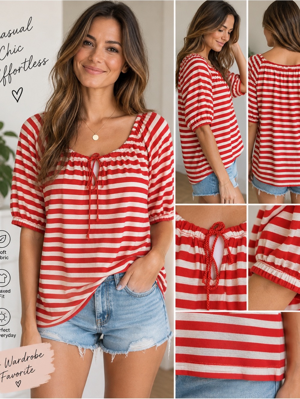 JCrew XS Orange Red and White Striped Top